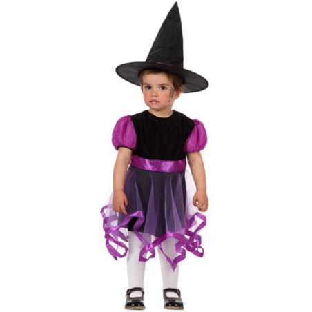 Déguisement halloween bébé 6-12 mois, costume de sorcière violette fille