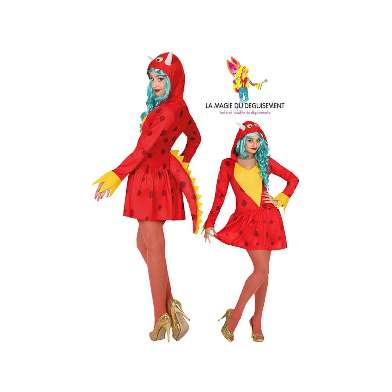 Déguisement de dragon pour femme de couleur rouge idéal pour le carnaval ou une soirée à thème