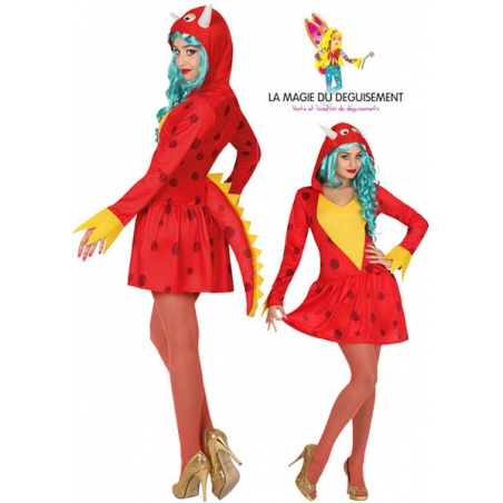 Déguisement de dragon pour femme de couleur rouge idéal pour le carnaval ou une soirée à thème