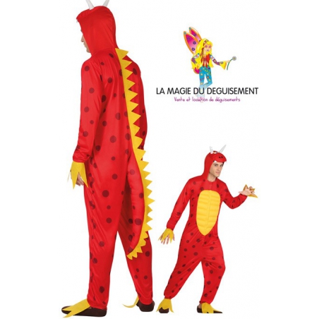 Costume de dragon rouge pour homme, combinaison noire et rouge à capuch