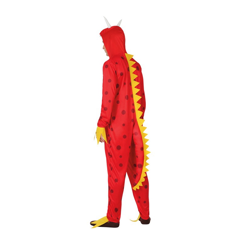Costume dragon rouge adulte, combinaison animale rouge et noire pour homme