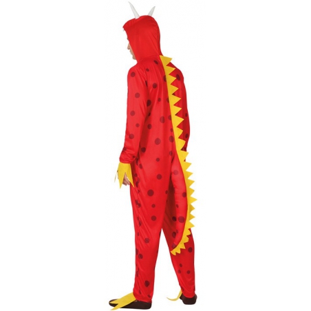 Costume dragon rouge adulte, combinaison animale rouge et noire pour homme