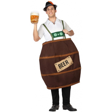 Déguisement tonneau de bière pour adulte avec chemise et tonneau - costume bavarois Déguisement tonneau de bière pour adulte avec chemise et tonneau - costume bavarois