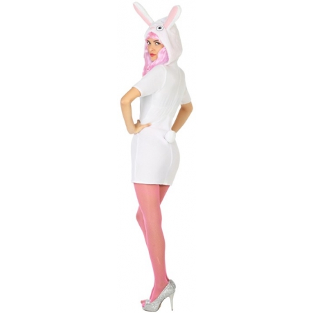 déguisement femme lapin, robe rose et blanche à capuche - déguisement animal