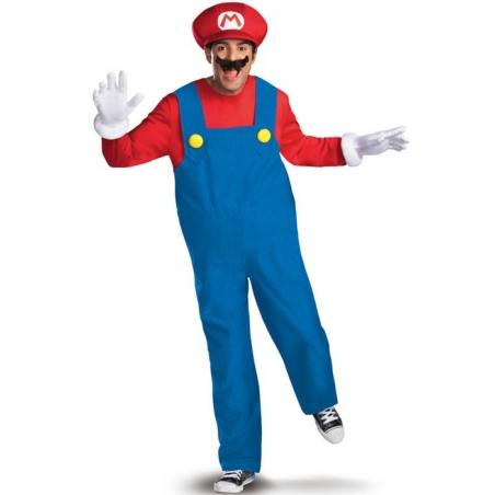 Déguisement Mario adulte, costume Nintendo avec ventre gonflable, gants et moustache