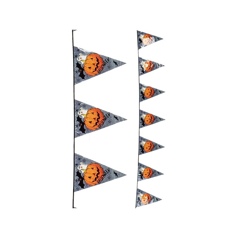 Fanions halloween, guirlande citrouille décorée de fantômes et chauve-souris