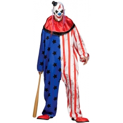 Déguisement clown tueur americain halloween avec combinaison, masque et chapeau