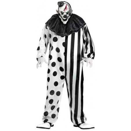 déguisement de clown tueur noir et blanc idéal pour halloween avec masque et chapeau