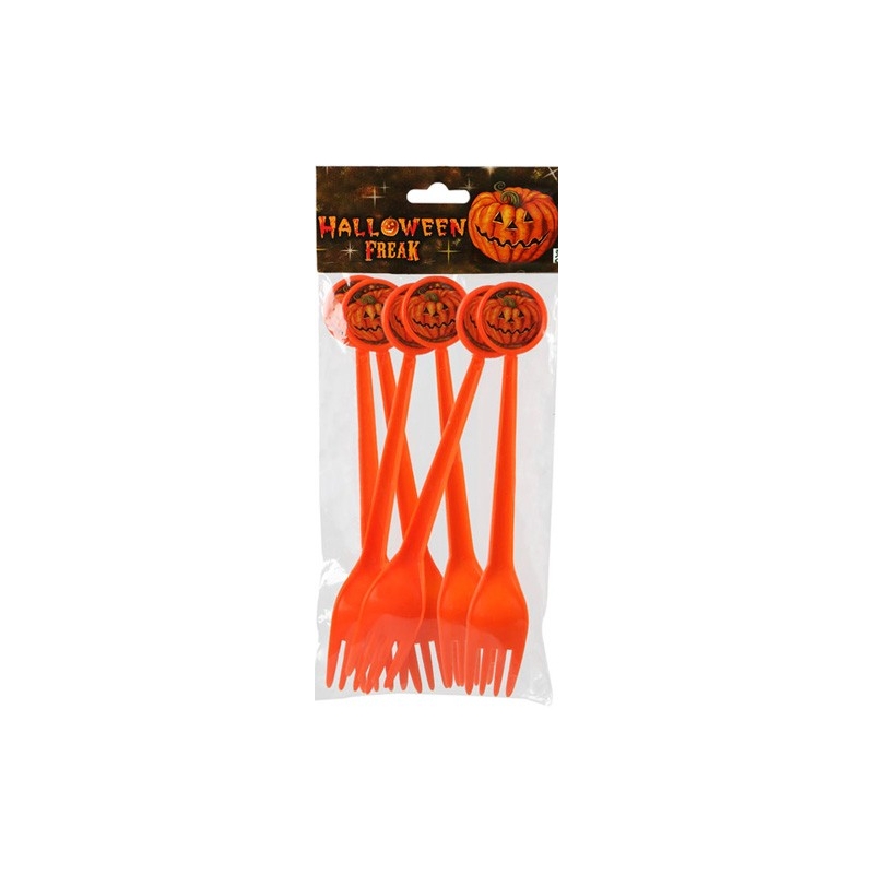 Lot de 6 fourchettes citrouille halloween en plastique - WA233A