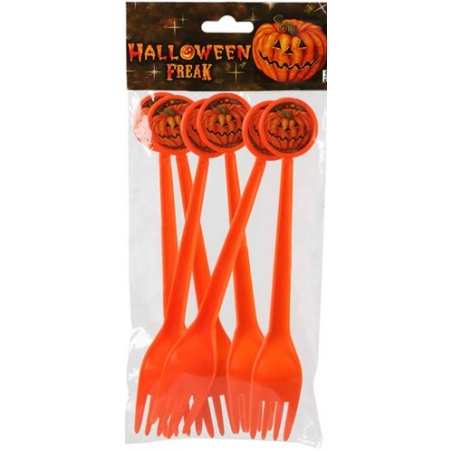 Lot de 6 fourchettes citrouille halloween en plastique - WA233A