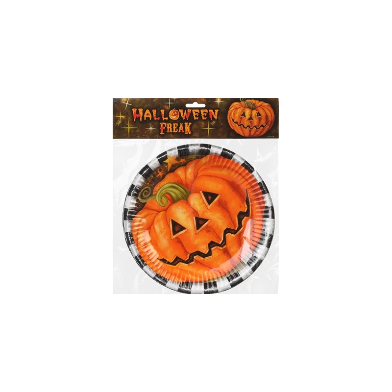 Lot de 6 assiettes citrouille en carton - vaisselle jetable halloween