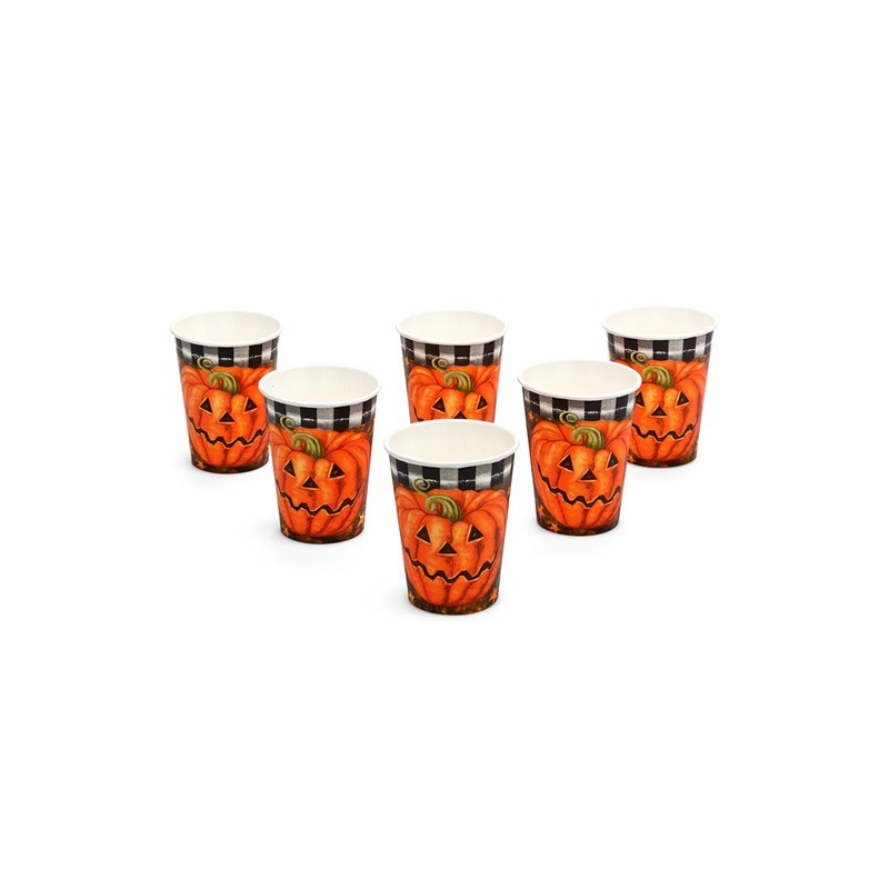 Lot de 6 gobelets citrouille en carton - décoration et vaisselle jetable halloween