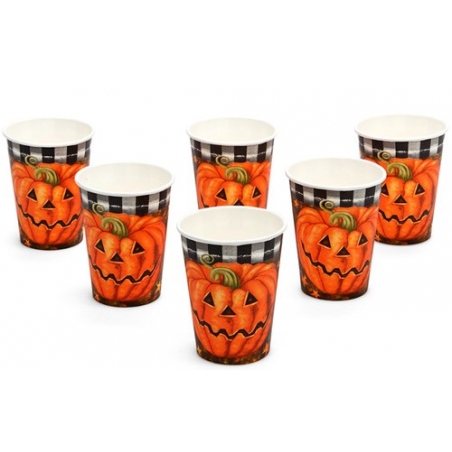 Lot de 6 gobelets citrouille en carton - décoration et vaisselle jetable halloween