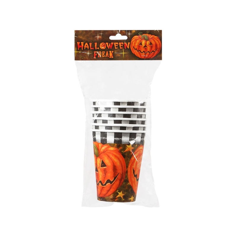 Vaisselle jetable pour halloween, lot de 6 gobelets citrouille