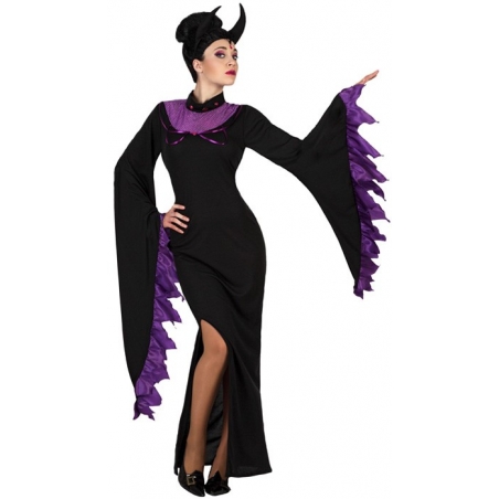 Déguisement femme maléfique Halloween avec robe et coiffe