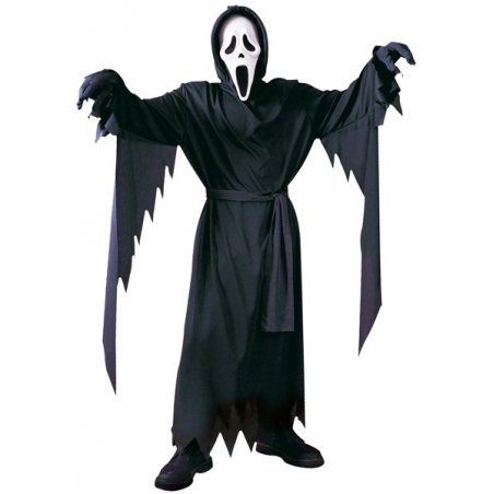 Déguisement Scream 10 - 12 ans, tunique noire à capuche avec ceinture et masque de Scream