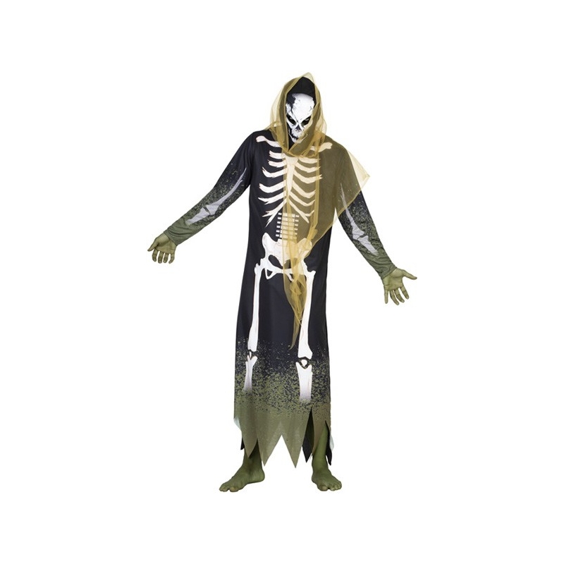 Déguisement squelette zombie pour homme avec tunique à capuche et masque incorporé - déguisement halloween pas cher