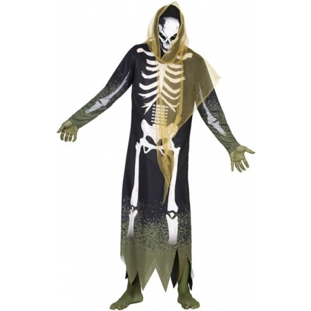 Déguisement squelette zombie pour homme avec tunique à capuche et masque incorporé - déguisement halloween pas cher