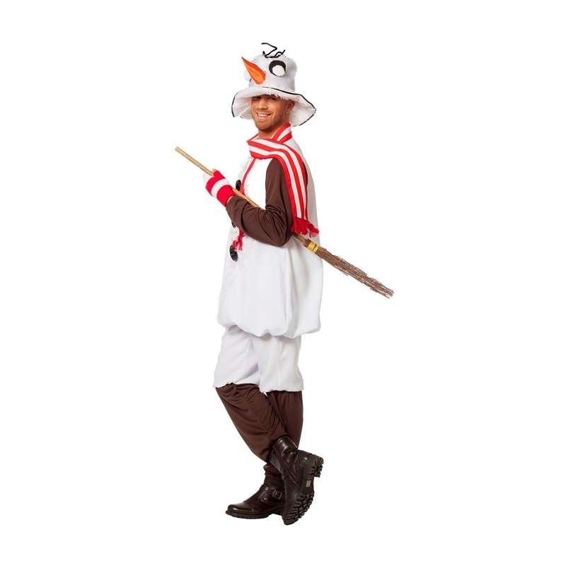 Costume de bonhomme de neige pour adulte avec haut, pantalon, écharpe et chapeau - déguisement hiver