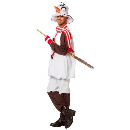 Costume de bonhomme de neige pour adulte avec haut, pantalon, écharpe et chapeau - déguisement hiver