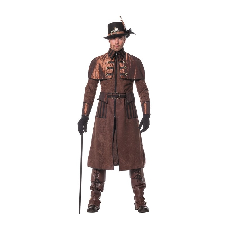 Costume steampunk luxe pour homme, long manteau d'époque avec ceinture