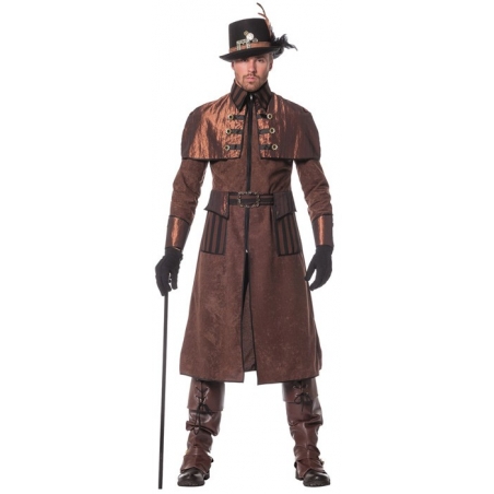 Costume steampunk luxe pour homme, long manteau d'époque avec ceinture