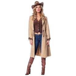 Costume western pour femme, long manteau de cowgirl avec gilet