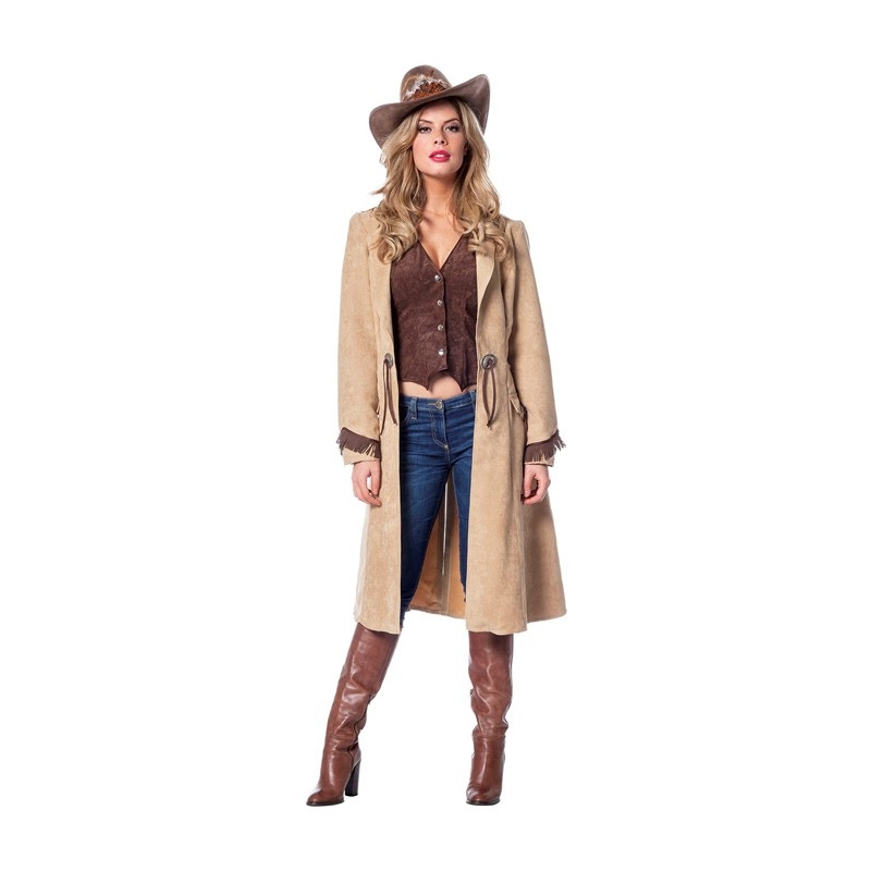 Costume western pour femme, long manteau de cowgirl avec gilet
