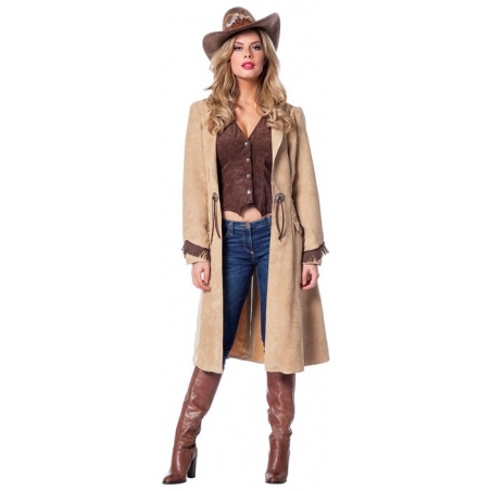 Costume western pour femme, long manteau de cowgirl avec gilet