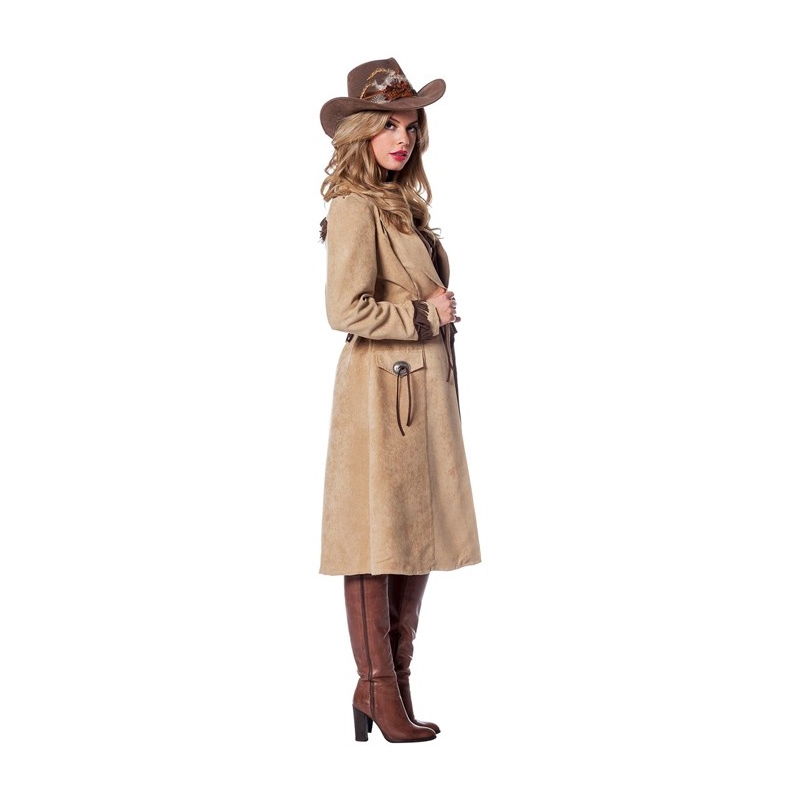 Costume femme cowgirl avec gilet et manteau western disponible en grandes tailles