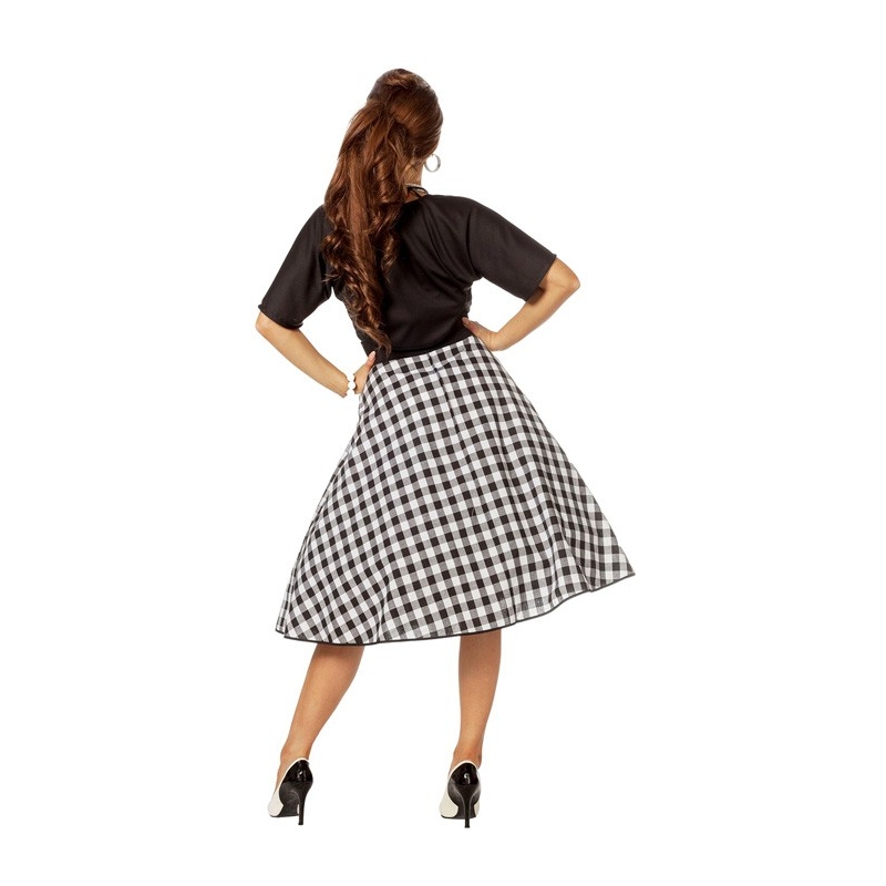 Costume années 50 pour femme, robe à pois noir et blanc 