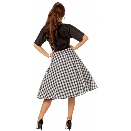 Costume années 50 pour femme, robe à pois noir et blanc 