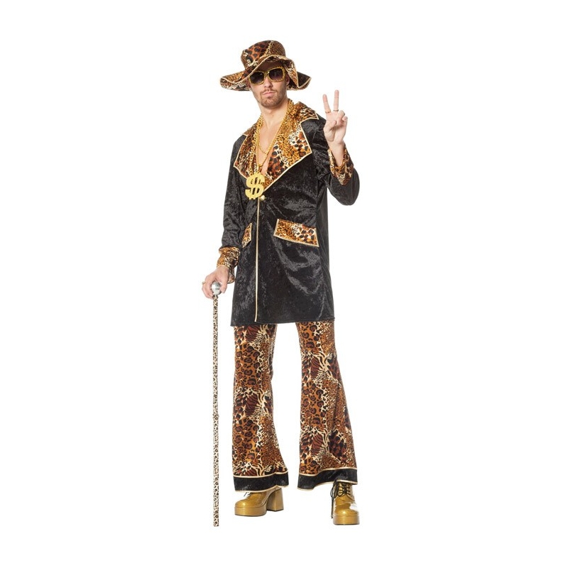 Déguisement bling bling homme avec veste, pantalon et chapeau leopard