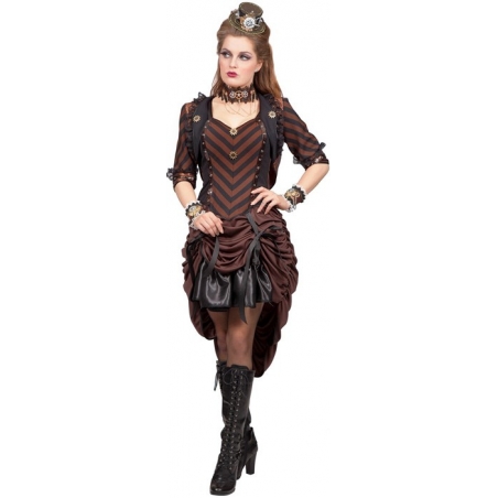 Déguisement steampunk pour femme, robe victorienne de couleur marron et noir