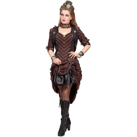 Déguisement steampunk pour femme, robe victorienne de couleur marron et noir Déguisement steampunk pour femme, robe victorienne de couleur marron et noir