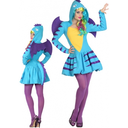 déguisement dragon bleu femme avec robe à capuche et ailes déguisement dragon bleu femme avec robe à capuche et ailes