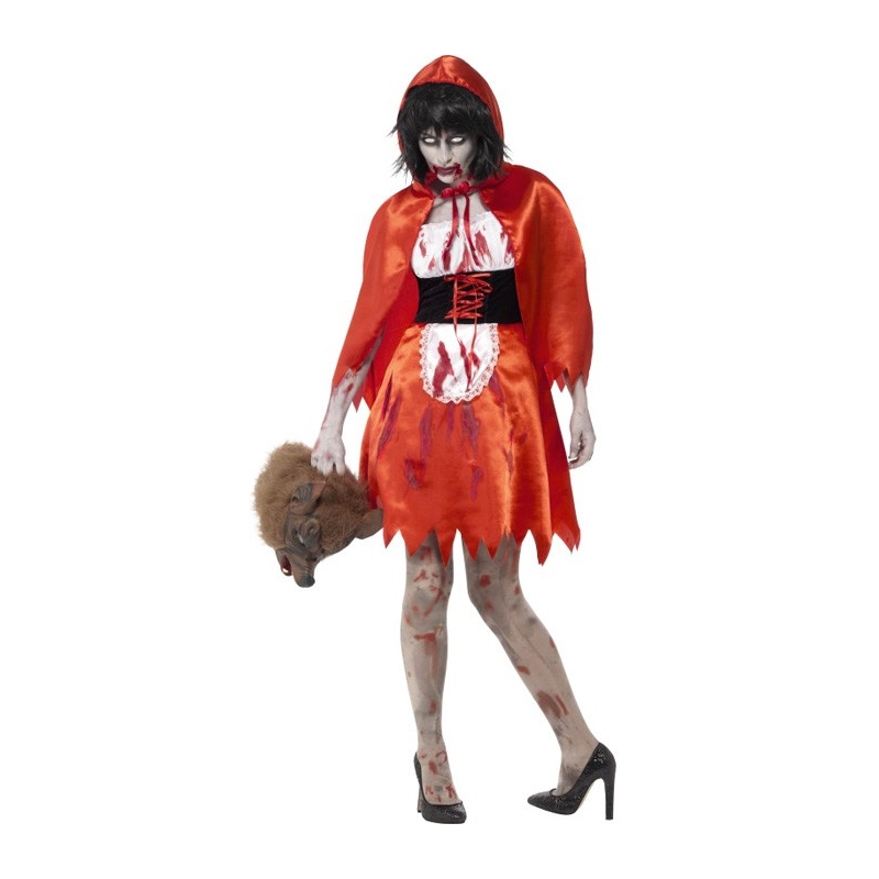 Déguisement chaperon rouge zombie pour femme, costume halloween 