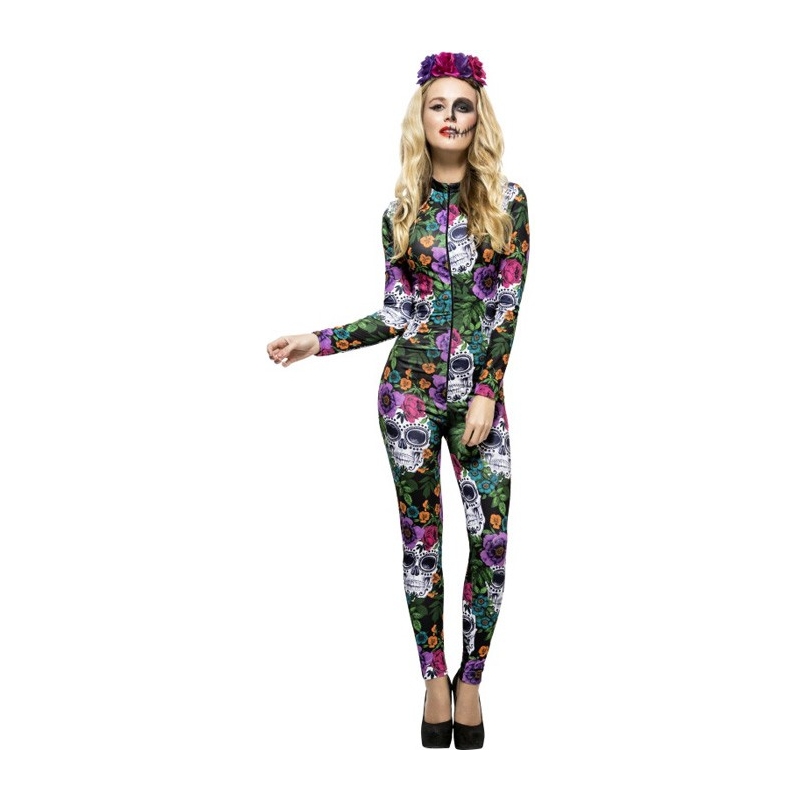 déguisement mexicaine "jour des morts" pour femme avec combinaison et bandeau