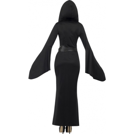 costume faucheuse halloween grande taille, robe noir à capuche et ceinture