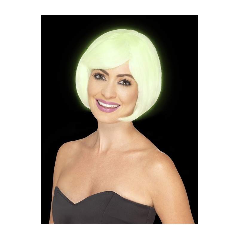 perruque lumineuse carré court femme, brille dans le noir