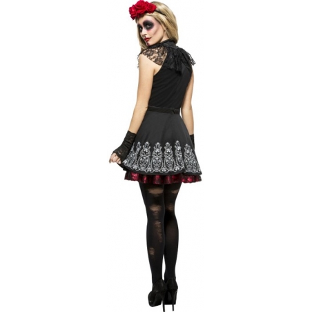 Costume mexicain fête des morts pour femme, robe mexicaine avec bandeau Costume mexicain fête des morts pour femme, robe mexicaine avec bandeau