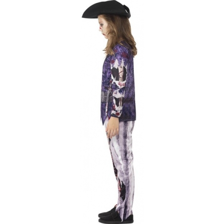 Déguisement zombie fille, costume de pirate fantome avec haut, pantalon et chapeau