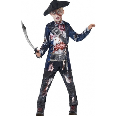 Déguisement de pirate zombie pour garçon avec haut, pantalon et chapeau de pirate