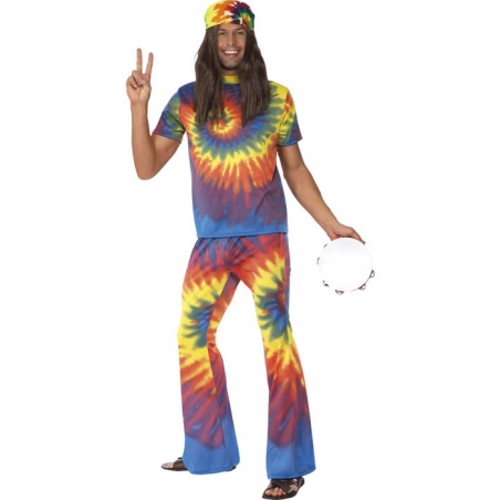 Déguisement hippie homme multicolore avec haut et pantalon