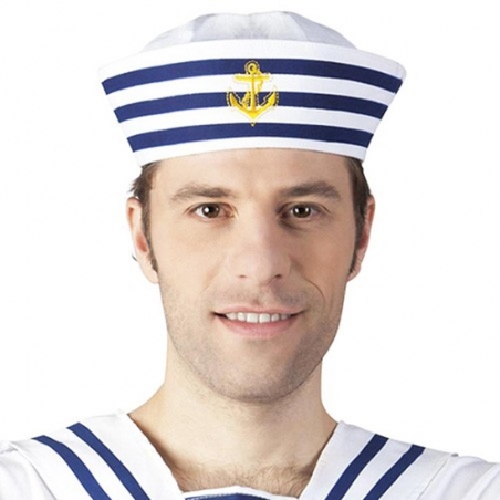 Calot de marin adulte, blanc et bleu - chapeau de marin