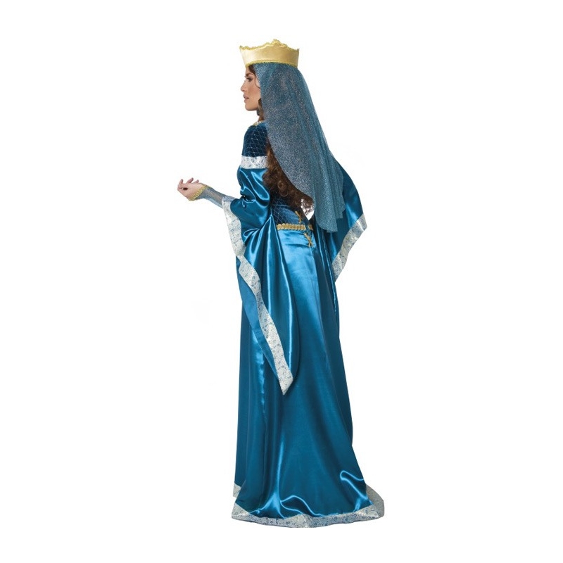 Costume medieval pour femme, longue robe bleue avec couronne