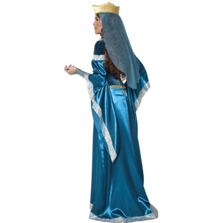 Costume medieval pour femme, longue robe bleue avec couronne