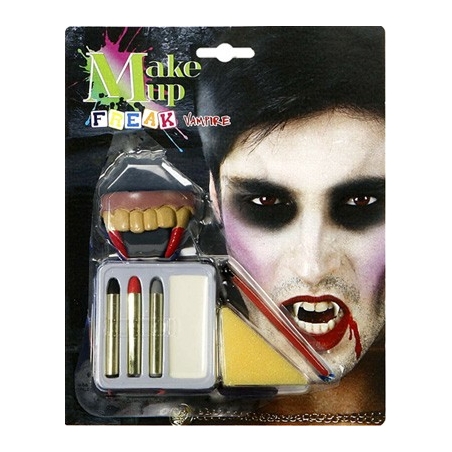 Maquillage vampire avec dentier et 4 couleurs - maquillage Halloween 