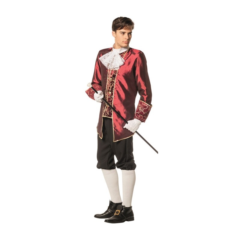 Déguisement marquis pour homme de couleur bordeaux, costume vénitien disponible en grandes tailles