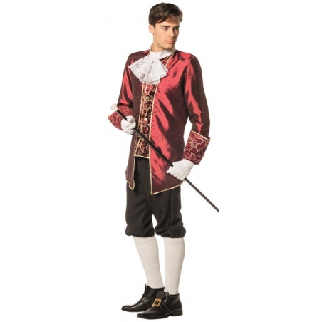 Déguisement marquis pour homme de couleur bordeaux, costume vénitien disponible en grandes tailles